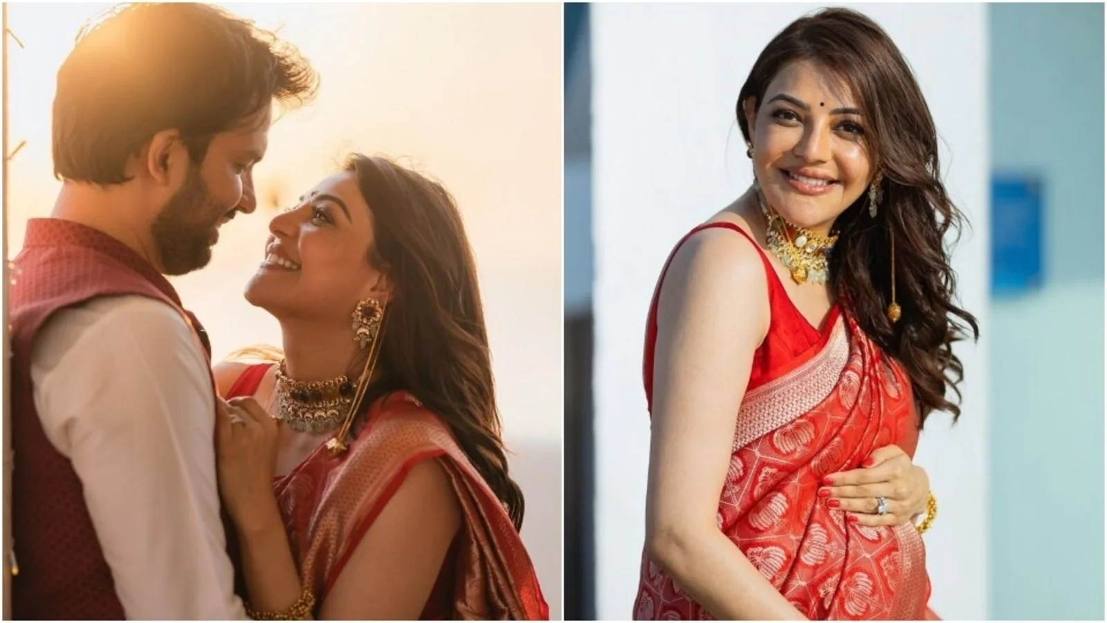 Pregnant Kajal Aggarwal in red silk saree is the most beautiful mom-to-be with Gautam Kitchlu: See pics here