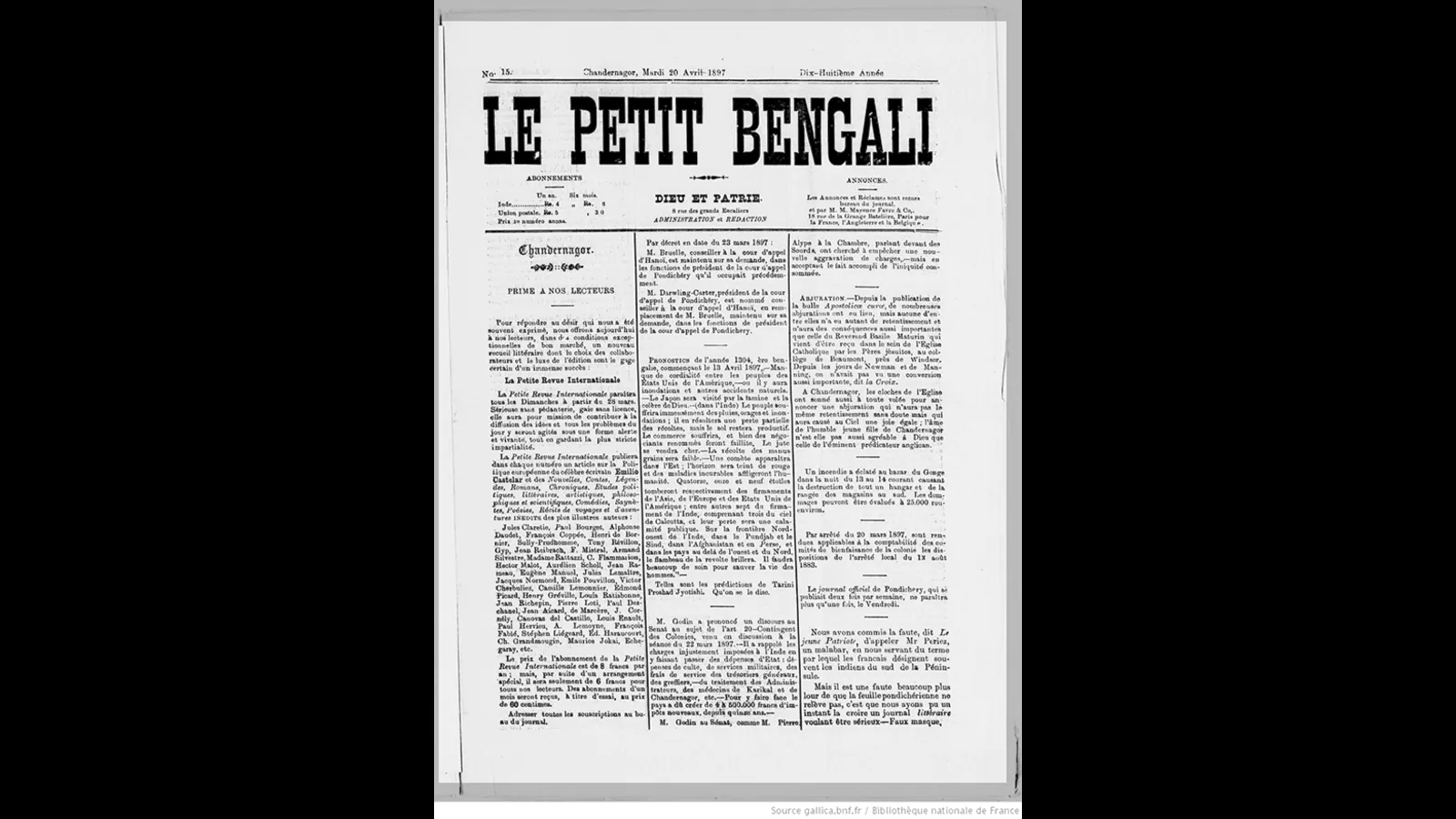 Le Petit Bengali: A newspaper that offers a Franc look at the past