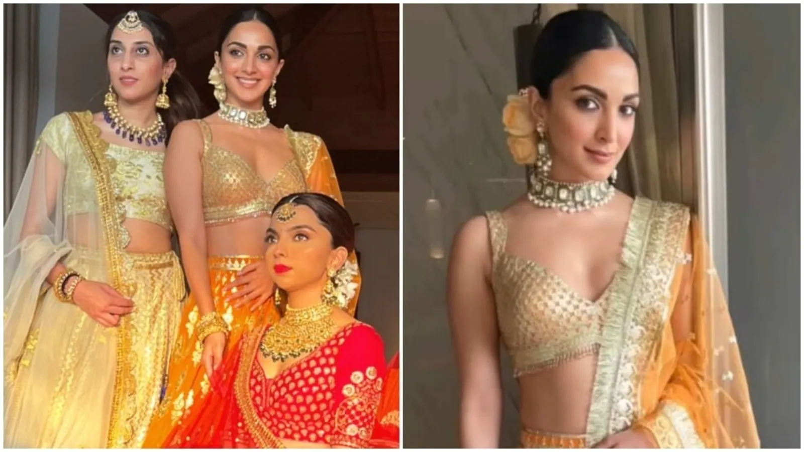 Kiara Advani in orange lehenga and bralette becomes a gorgeous bridesmaid for Ishita Advani’s wedding: Pics and video