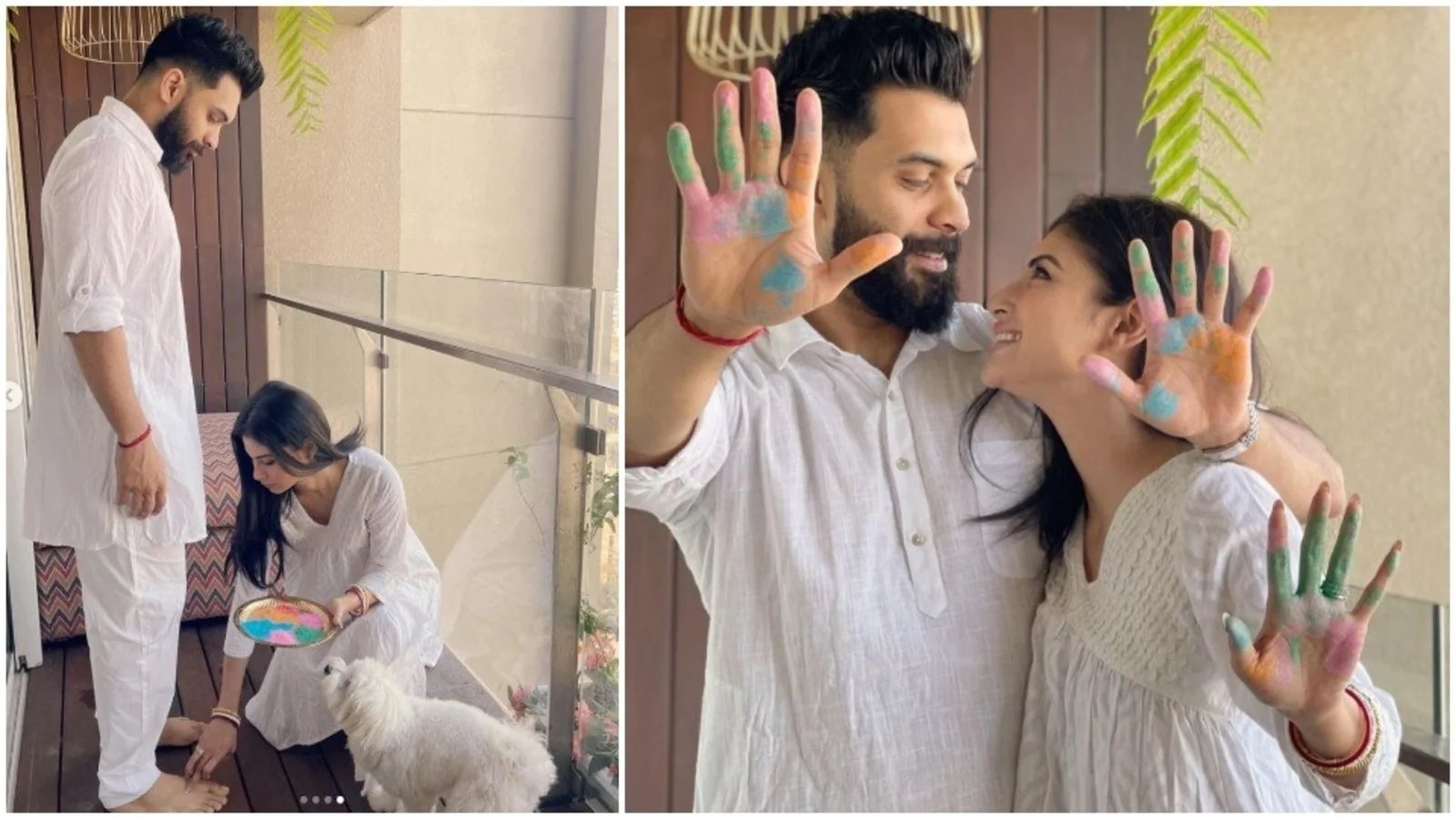 Mouni Roy touches husband Suraj Nambiar’s feet as they celebrate first Holi as married couple