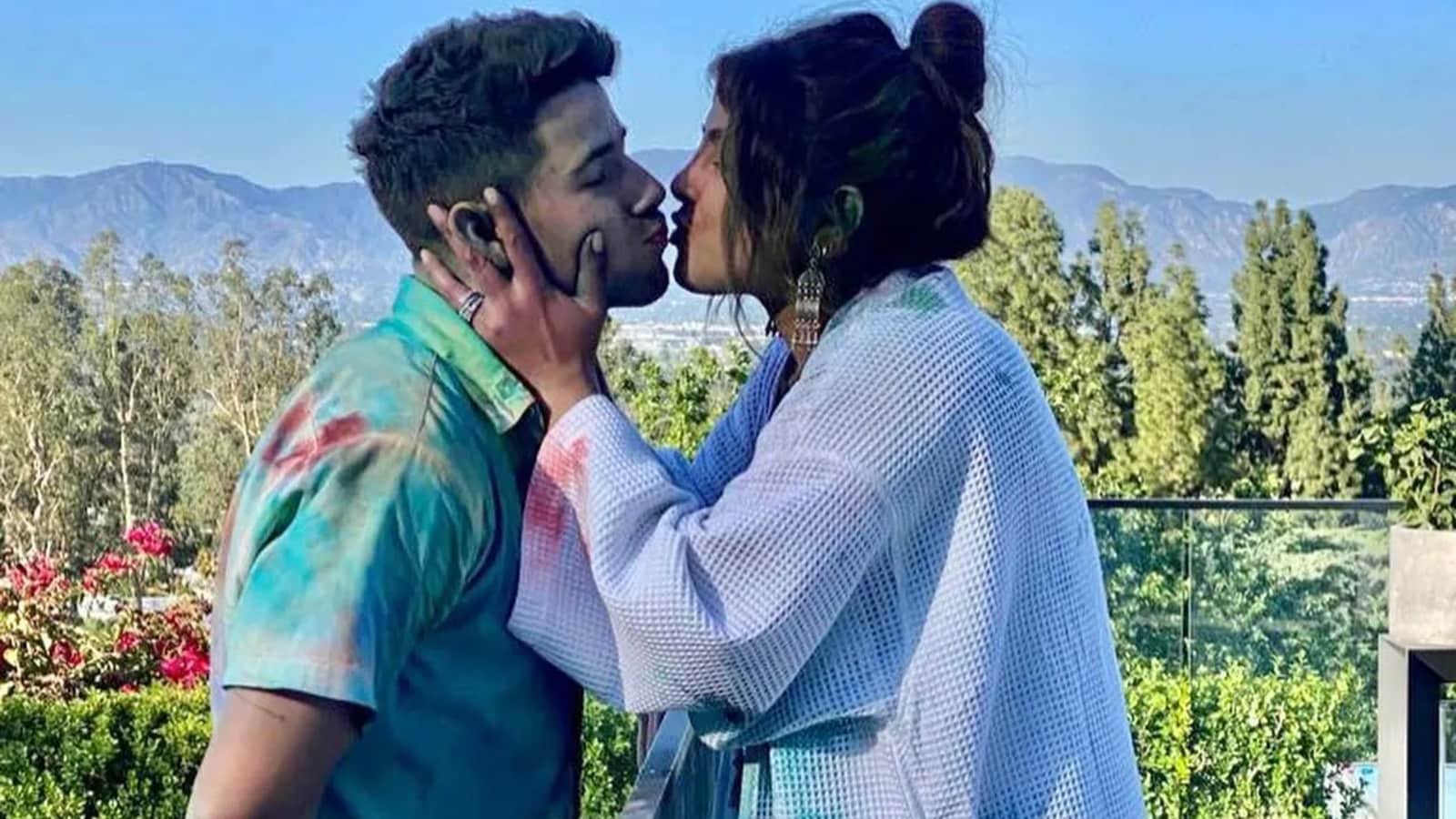 Priyanka Chopra and Nick Jonas share pics from ‘lit’ Holi party at LA home as they kiss, play with colour. See inside