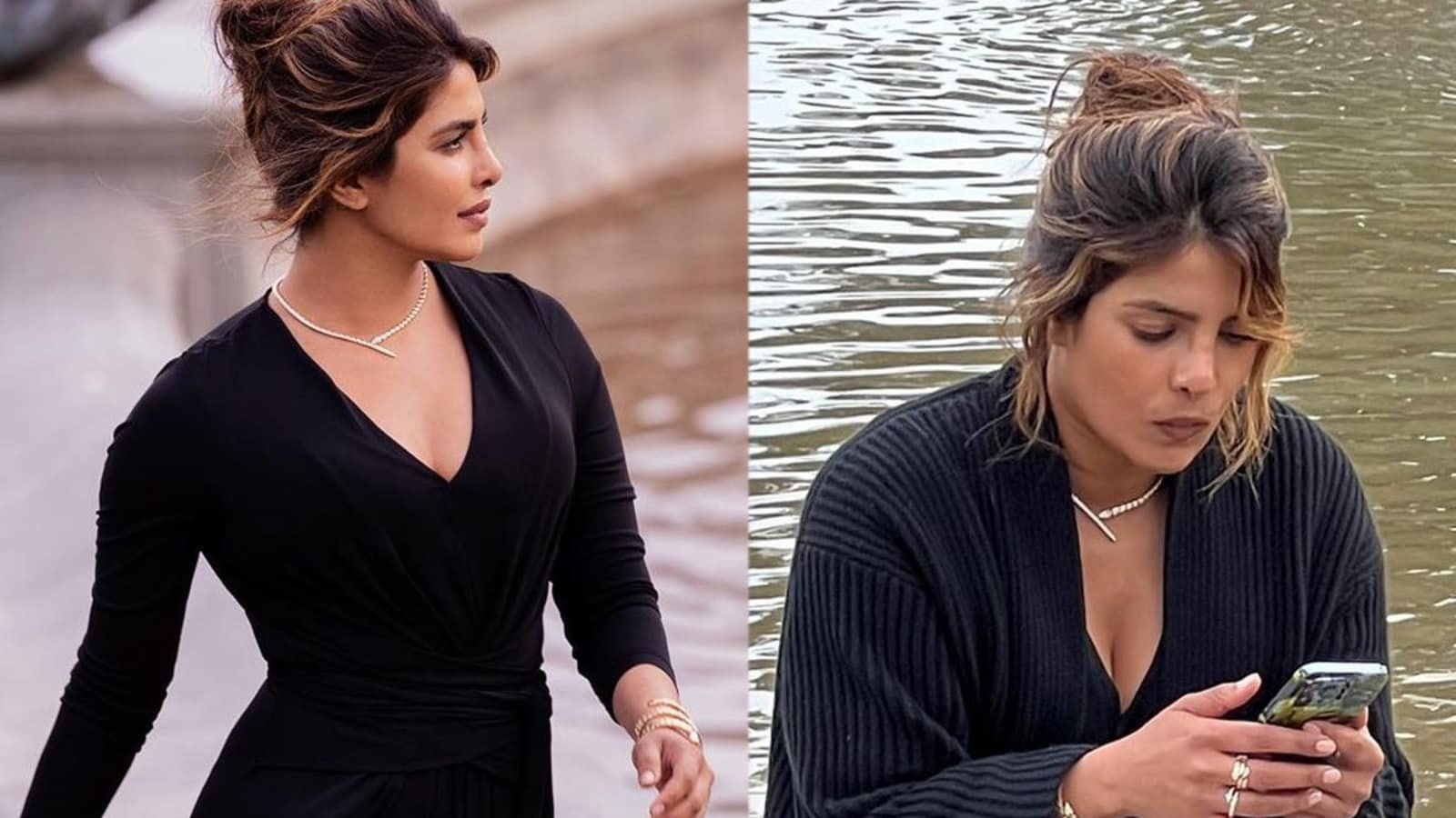 Priyanka Chopra stuns in black during new photo shoot in Rome, takes a break to check her phone. See pics
