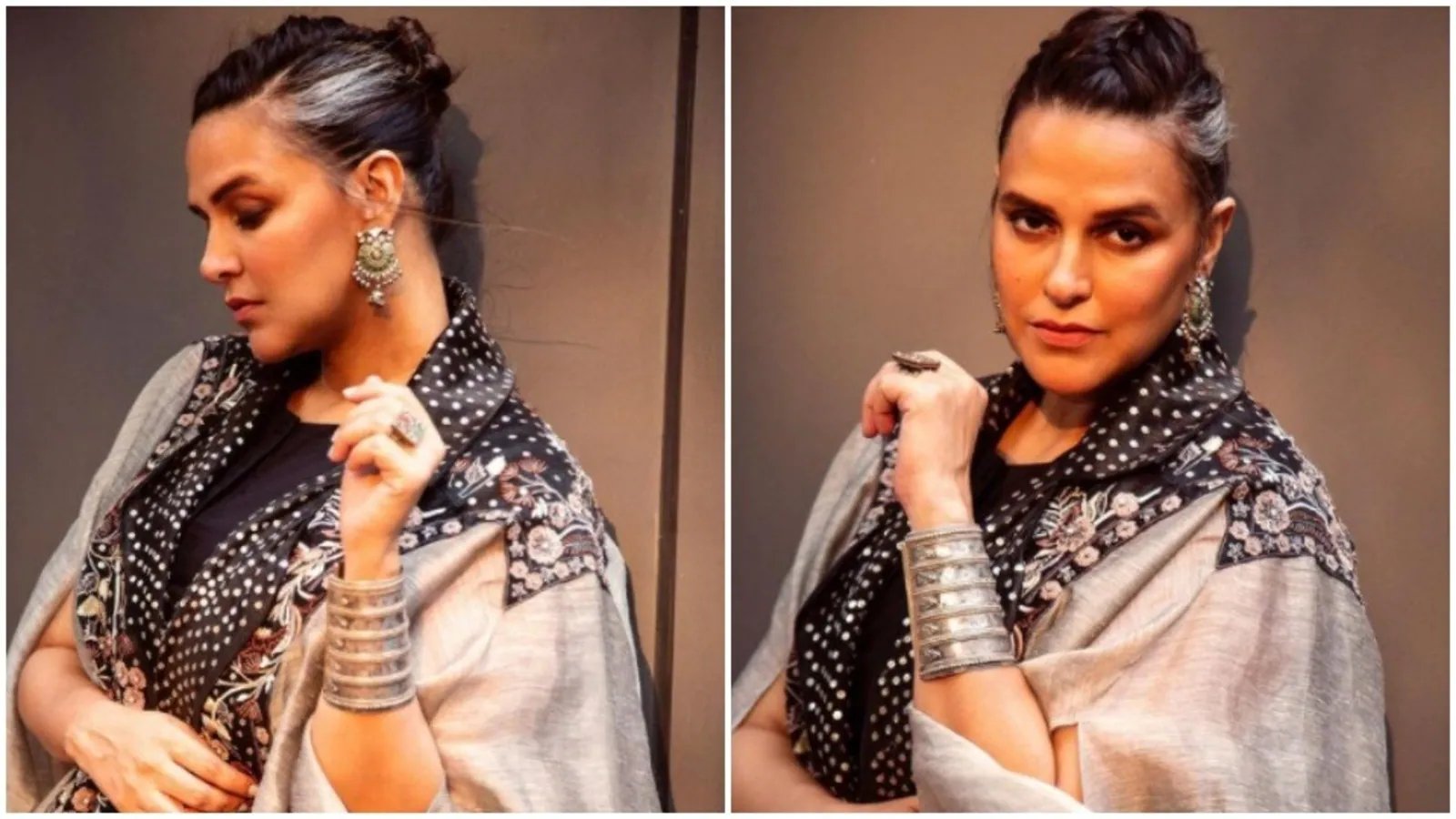 Neha Dhupia blends grace and mystic vibes in a black and silver co-ord set