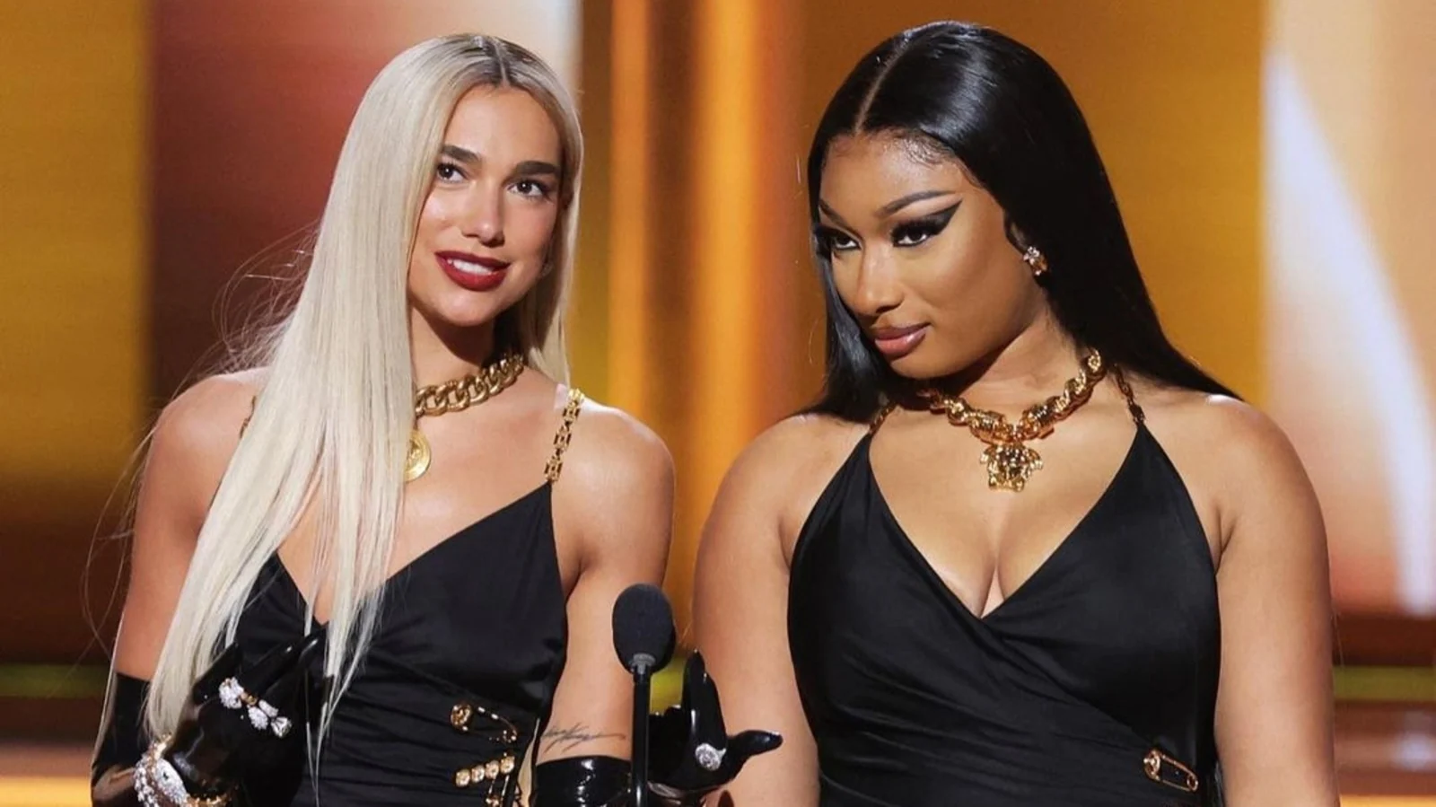 Dua Lipa and Megan Thee Stallion wore matching Versace looks at Grammys: Watch viral video to see what happened