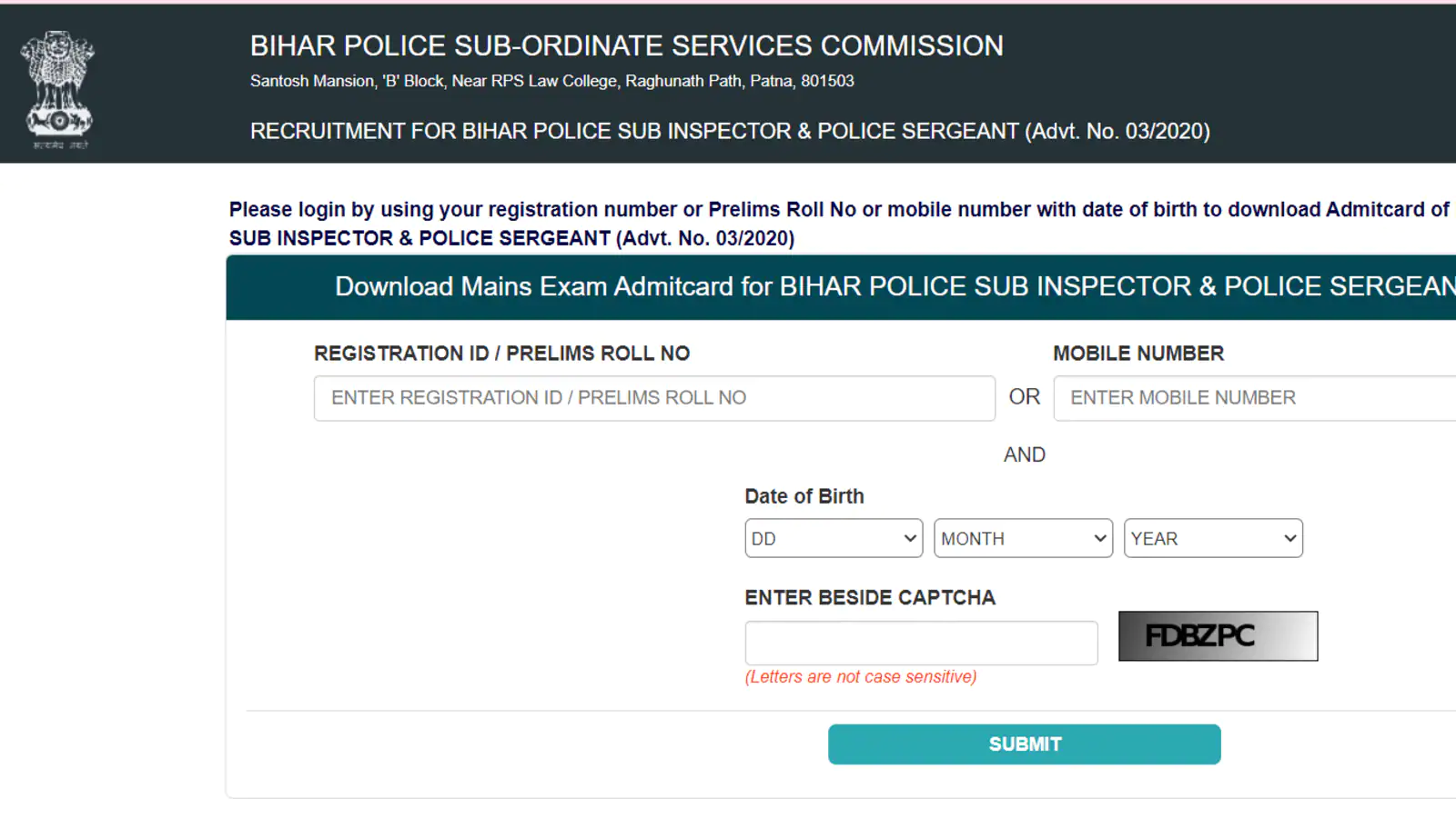 Bihar Police SI/Sergeant Mains admit card released at bpssc.bih.nic.in