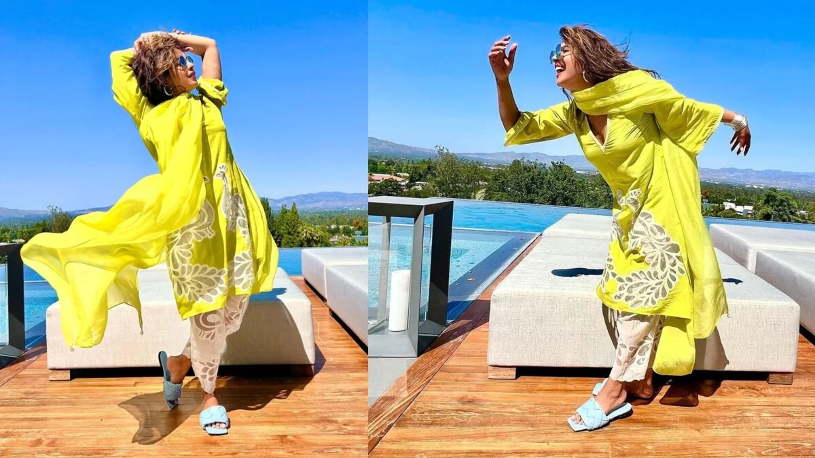 Priyanka Chopra gets goofy in kurta-salwar, strikes funny poses as she soaks some sun by the poolside. See pics