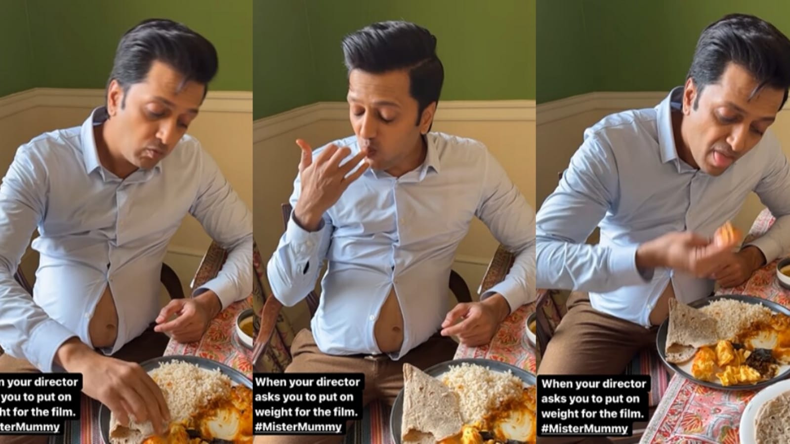 Riteish Deshmukh reveals that he is ‘gaining weight’ as he shares video of himself eating food with his belly out. Watch