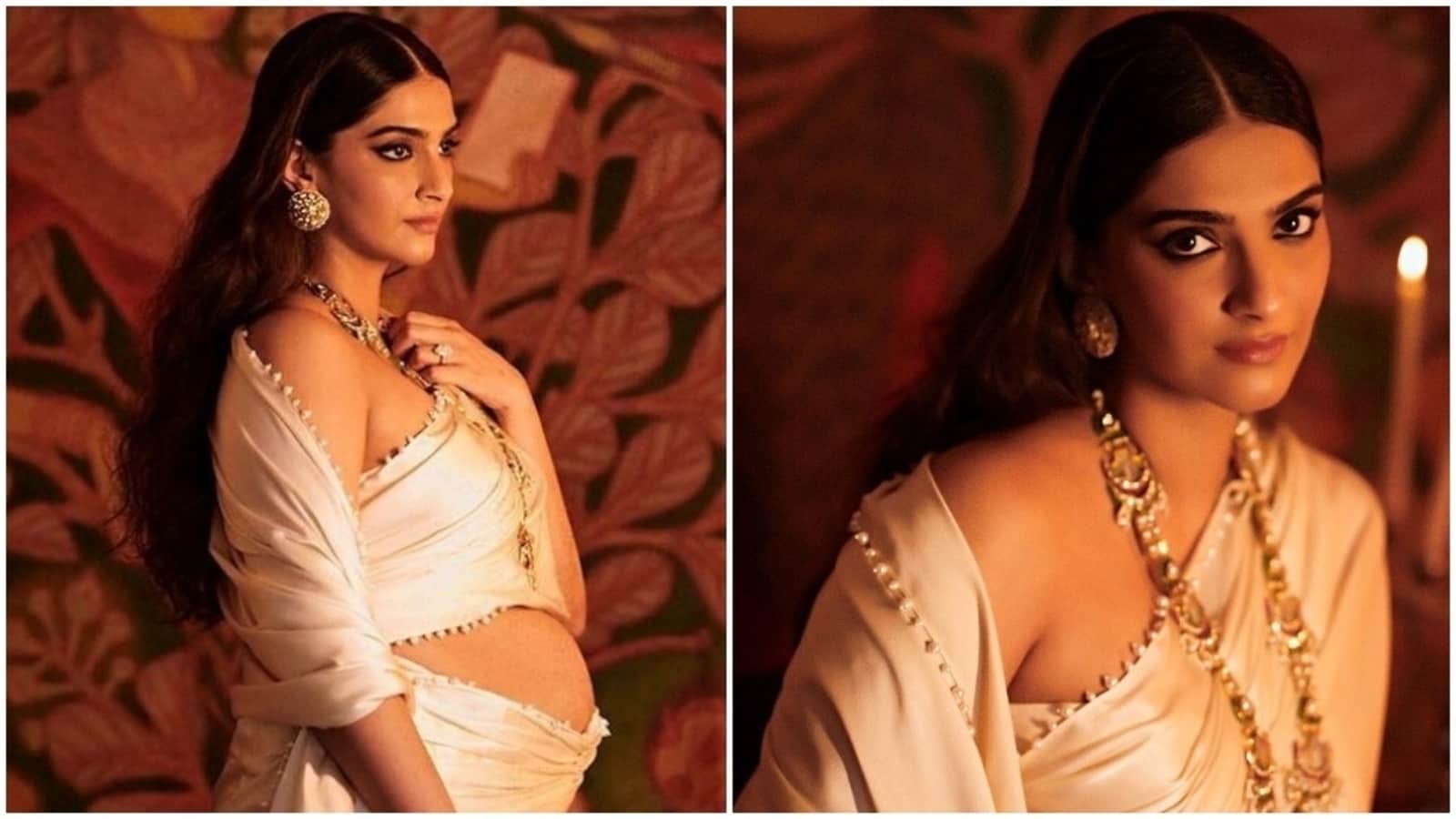 Sonam Kapoor flaunts baby bump and serves Goddess vibes in white saree, jewels by Sunita Kapoor: All pics inside
