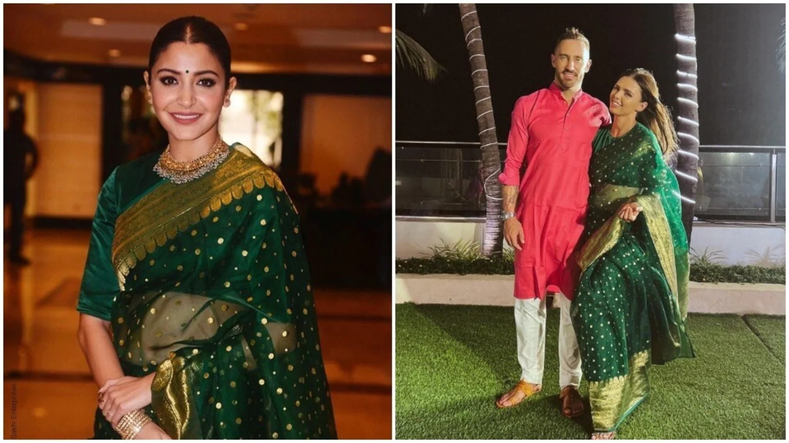 Anushka Sharma lent her green saree to Faf du Plessis’ wife Imari for Glenn Maxwell’s wedding. See pics