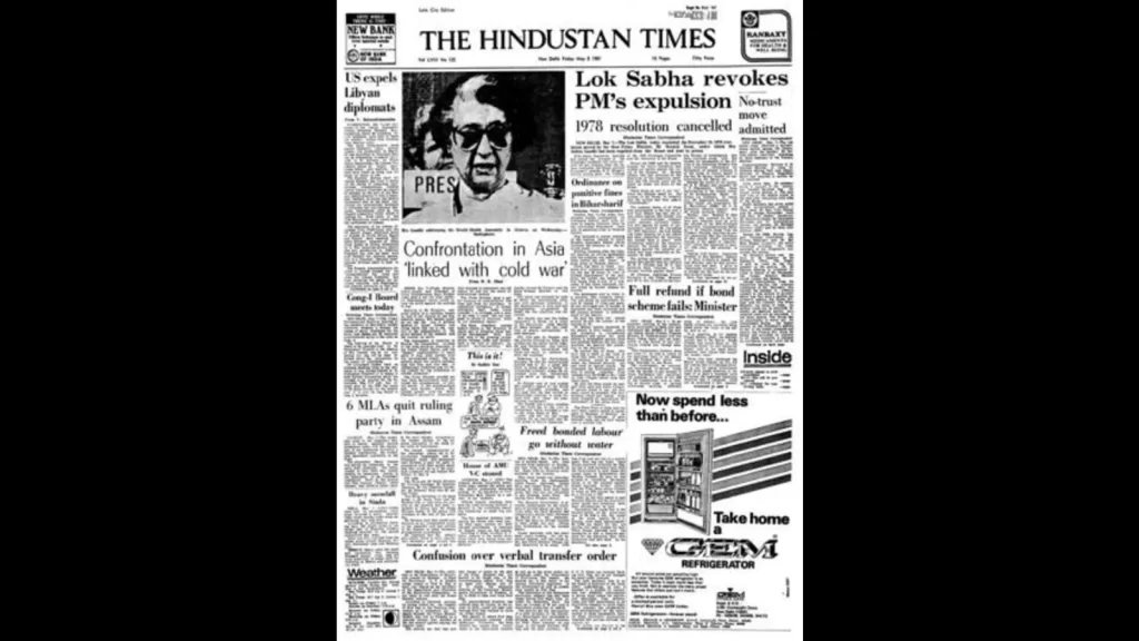 HT This Day: May 8, 1981 -- Lok Sabha revokes PM’s expulsion