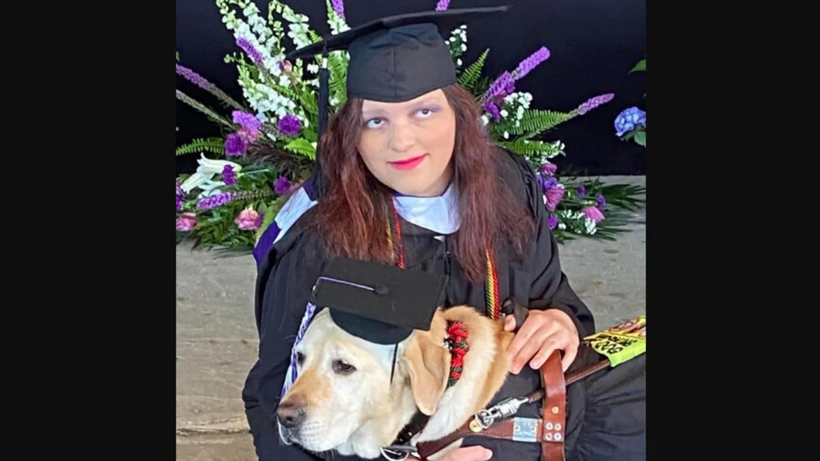 Woman takes her guide dog on stage as she graduates from college. Watch