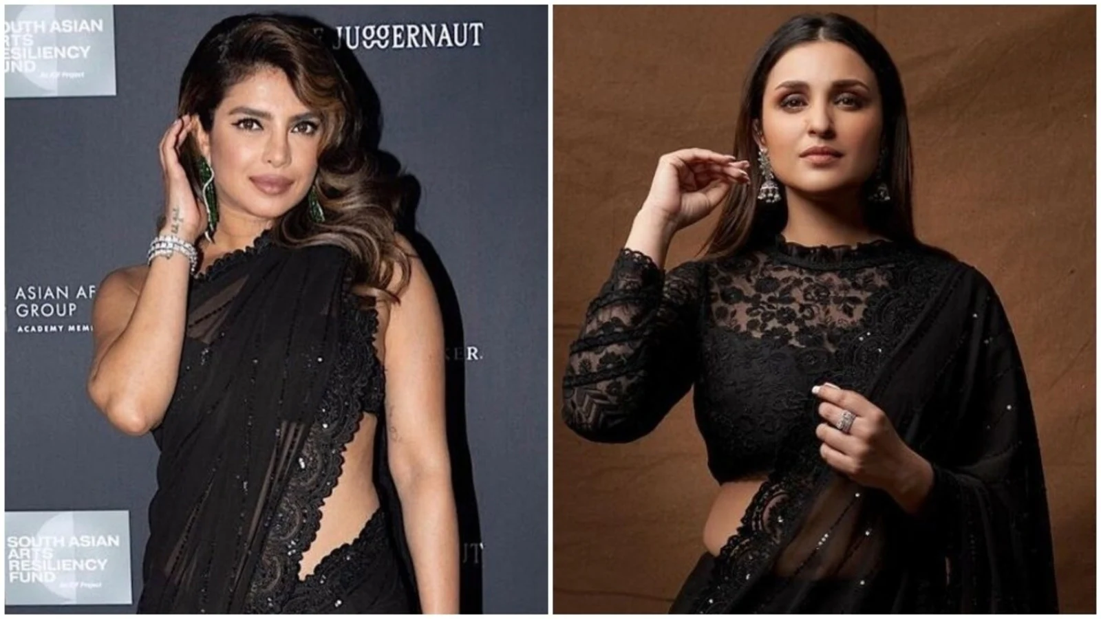Priyanka Chopra and Parineeti Chopra wear the same sheer black saree in these pics: Who wore it better?