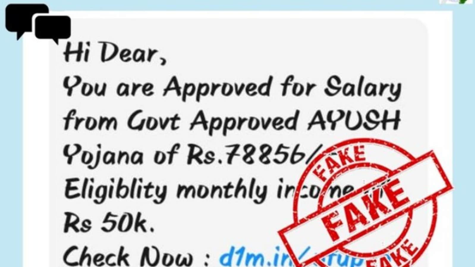 Are you eligible for salary under ‘AYUSH Yojana’? Message is fake, says govt